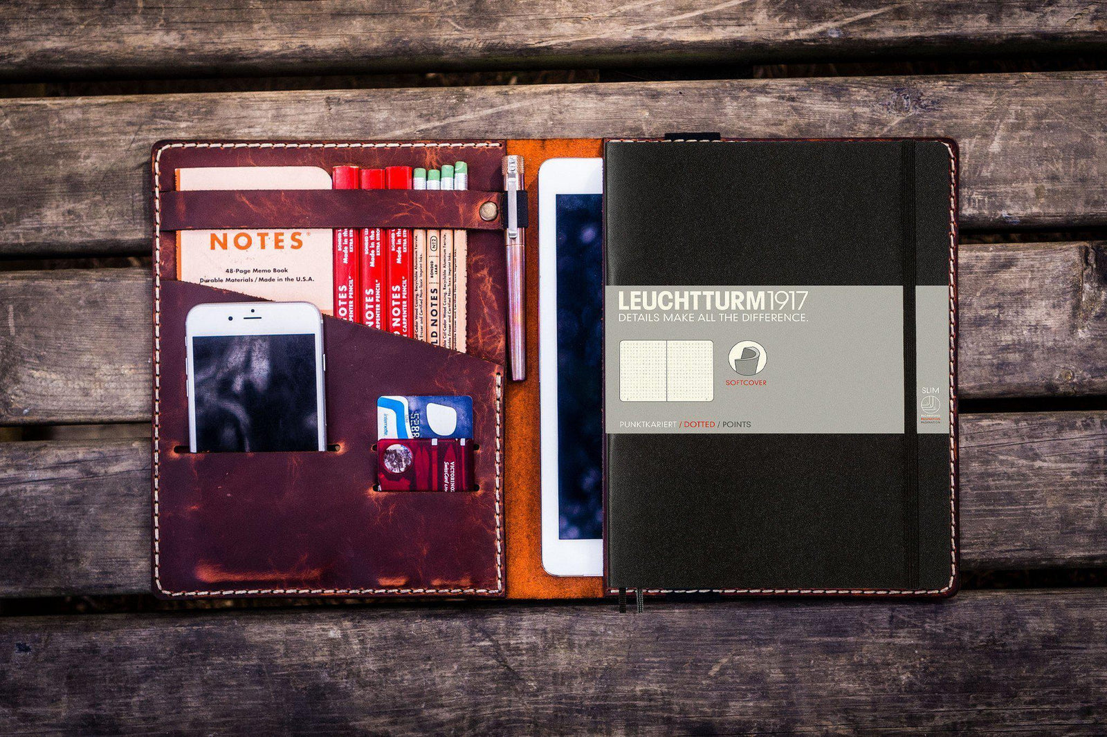 Leather Leuchtturm1917 B5 Notebook & iPad Air/Pro Cover - Crazy Horse Orange-Galen Leather