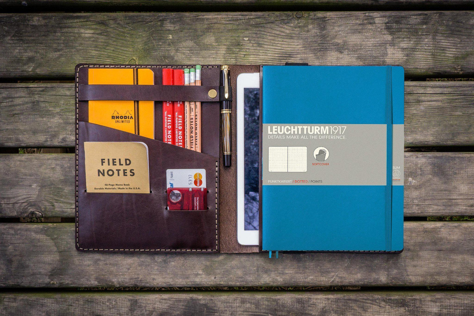 Leather Leuchtturm1917 B5 Notebook & iPad Air/Pro Cover - Dark Brown-Galen Leather