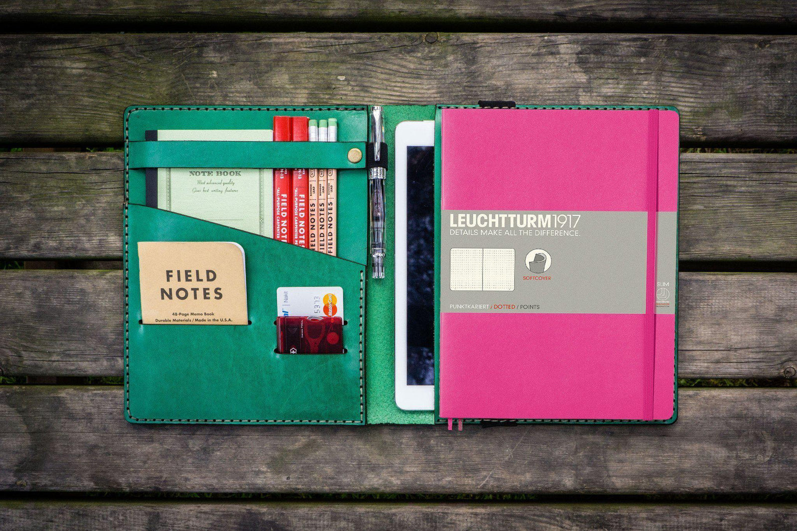 Leather Leuchtturm1917 B5 Notebook & iPad Air/Pro Cover - Green-Galen Leather
