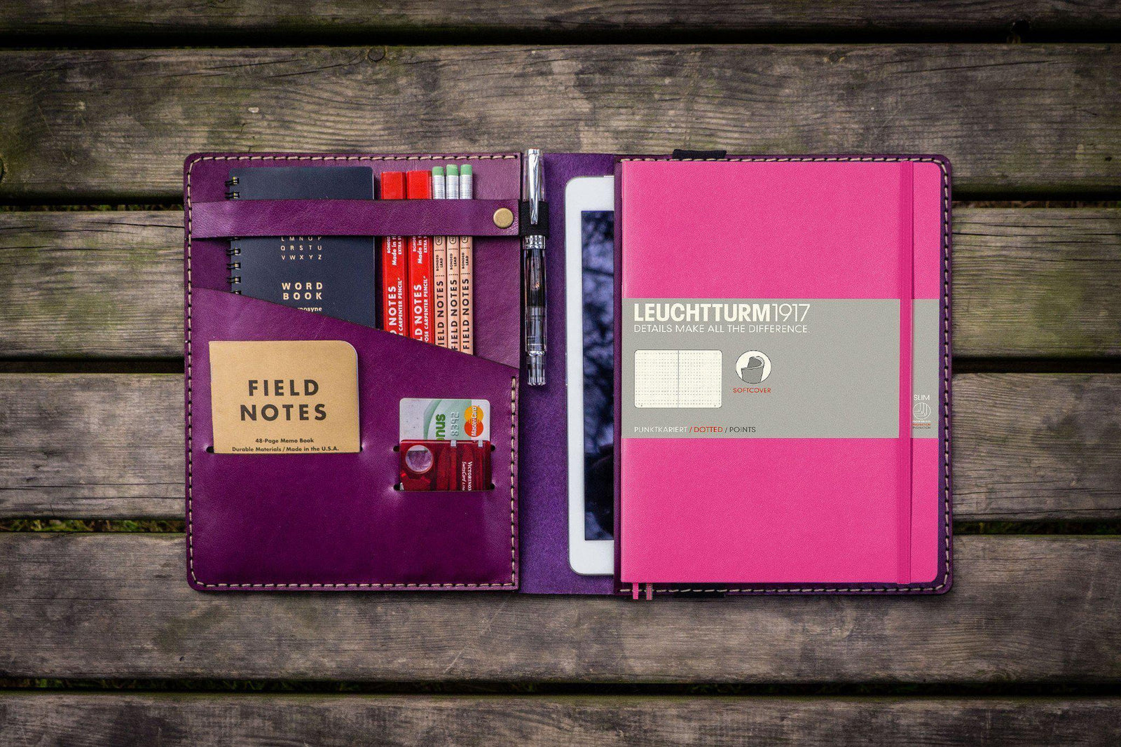 Leather Leuchtturm1917 B5 Notebook & iPad Air/Pro Cover - Purple-Galen Leather