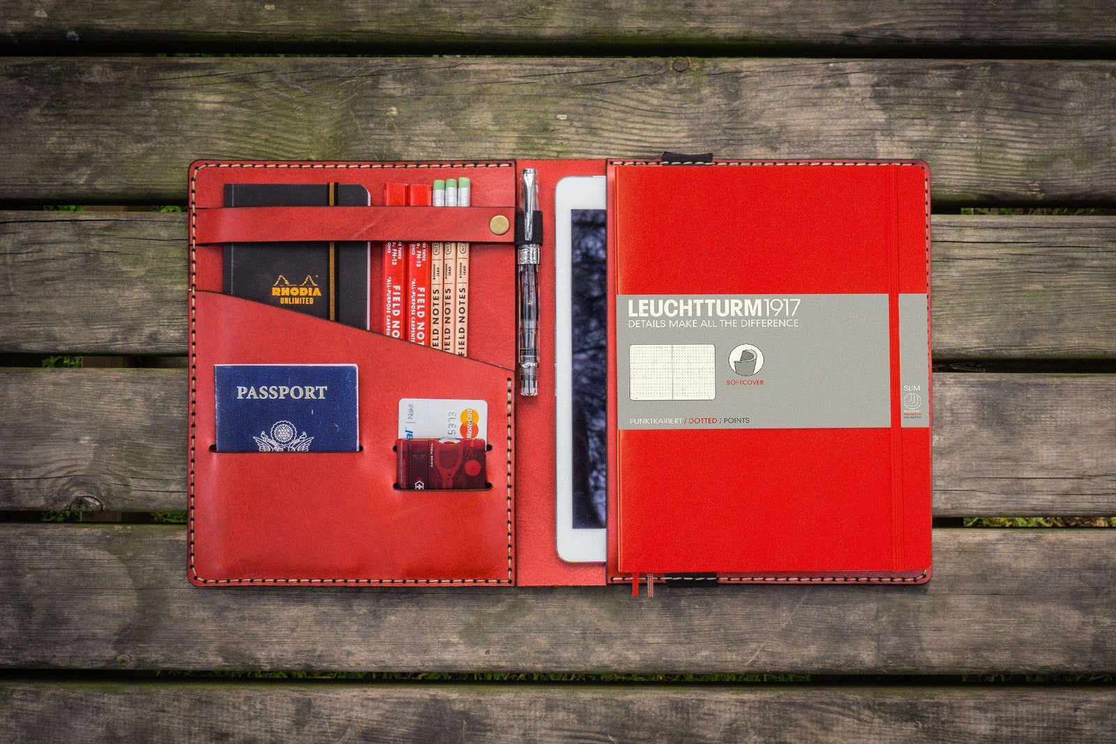 Leather Leuchtturm1917 B5 Notebook & iPad Air/Pro Cover - Red-Galen Leather