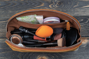 Leather Lunar Makeup / Toiletry Bag - Crazy Horse Brown-Galen Leather