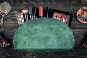 Leather Lunar Makeup / Toiletry Bag - Crazy Horse Forest Green-Galen Leather