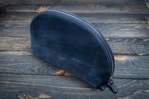 Leather Lunar Makeup / Toiletry Bag - Crazy Horse Navy Blue-Galen Leather