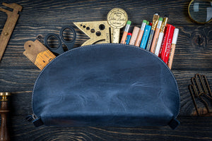 Leather Lunar Makeup / Toiletry Bag - Crazy Horse Navy Blue-Galen Leather