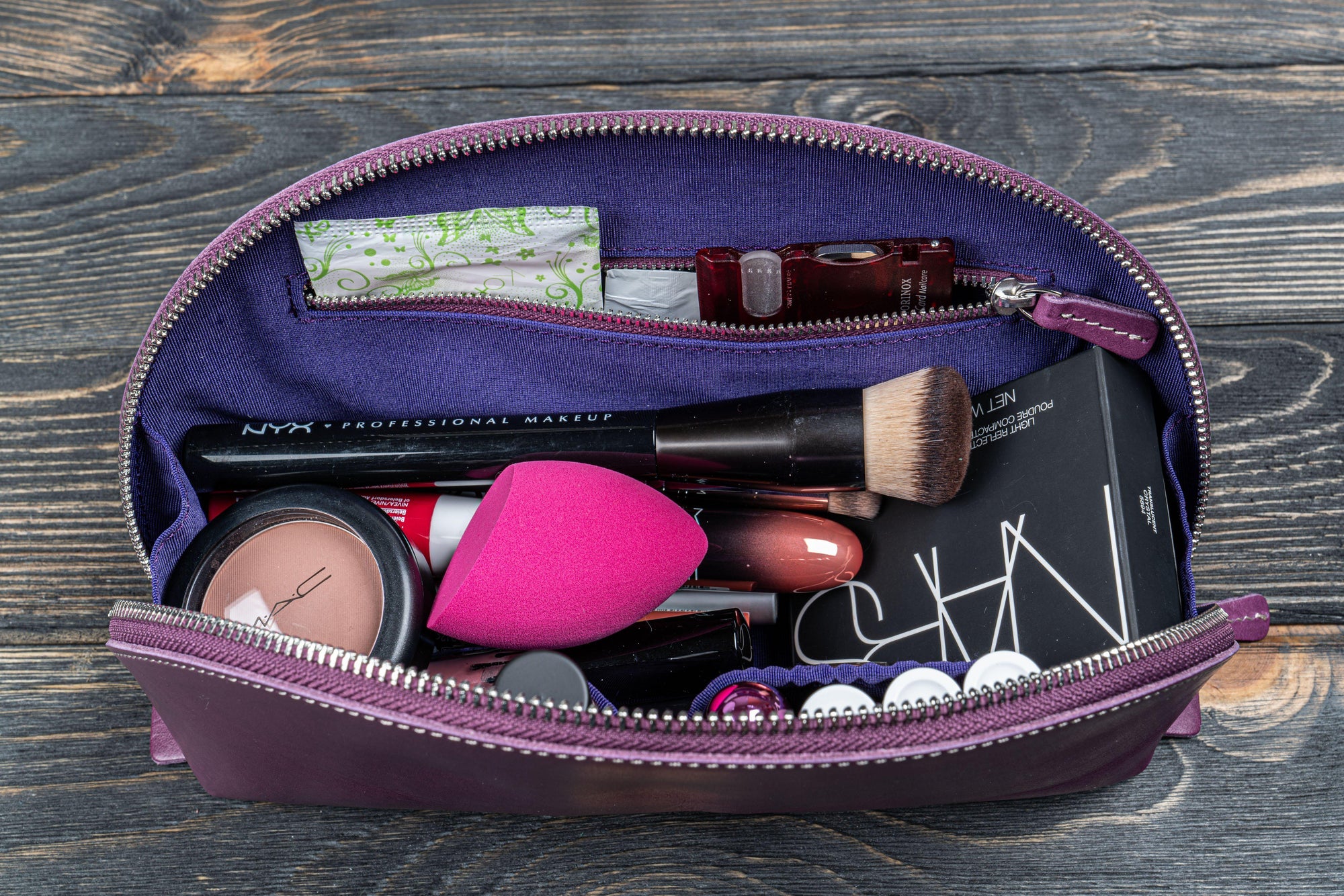 Galen Leather Lunar Makeup / Toiletry Bag Purple