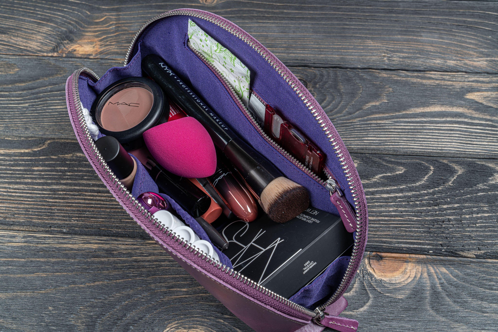 Galen Leather Lunar Makeup / Toiletry Bag Purple Galen Leather Lunar Makeup / Toiletry Bag Purple