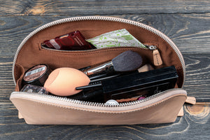 Leather Lunar Makeup / Toiletry Bag - Crazy Horse Brown