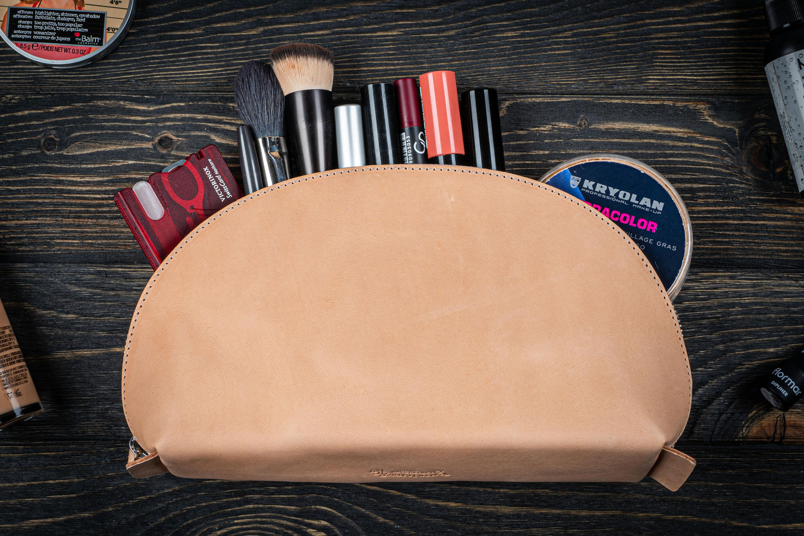 Leather Lunar Makeup / Toiletry Bag - Undyed Leather-Galen Leather
