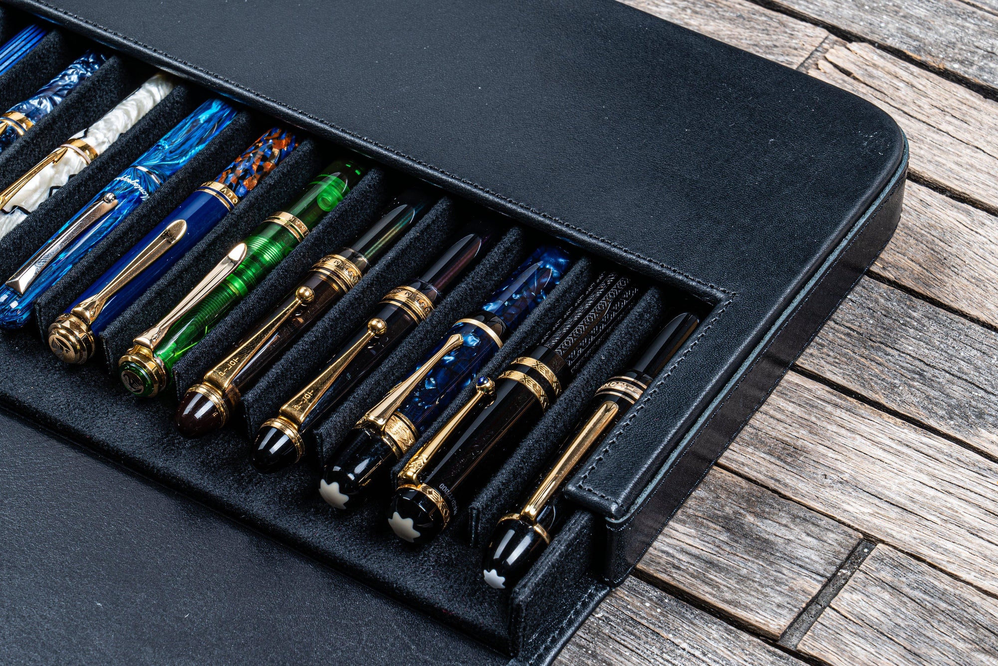 Leather Magnum Opus 12 Slots Hard Pen Case with Removable Pen Tray