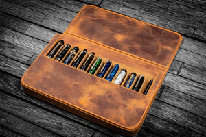 Leather Magnum Opus 12 Slots Hard Pen Case with Removable Pen Tray - Crazy Horse Brown-Galen Leather