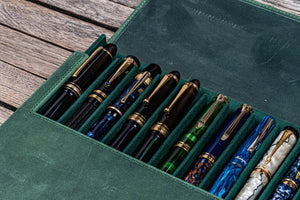 Leather Magnum Opus 12 Slots Hard Pen Case with Removable Pen Tray - Crazy Horse Forest Green-Galen Leather