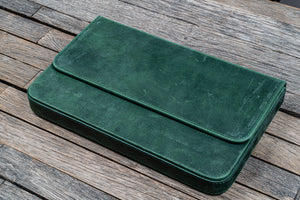 Leather Magnum Opus 12 Slots Hard Pen Case with Removable Pen Tray - Crazy Horse Forest Green-Galen Leather