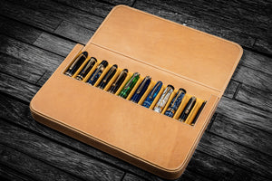 Leather Magnum Opus 12 Slots Hard Pen Case with Removable Pen Tray - Crazy Horse Honey Ochre-Galen Leather