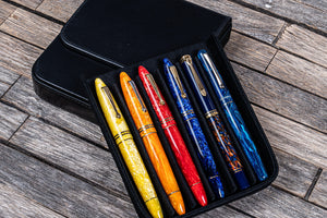 Handmade Black Leather Magnum Opus 6 Slots Hard Pen Case with Removable Pen Tray - Galen Leather