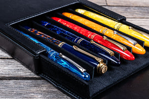 Handmade Black Leather Magnum Opus 6 Slots Hard Pen Case with Removable Pen Tray - Galen Leather