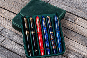 Handmade Crazy Horse Forest Green Leather Magnum Opus 6 Slots Hard Pen Case with Removable Pen Tray - Galen Leather