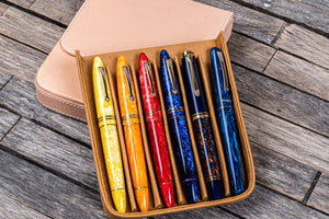 Handmade Undyed Leather Magnum Opus 6 Slots Hard Pen Case with Removable Pen Tray - Galen Leather