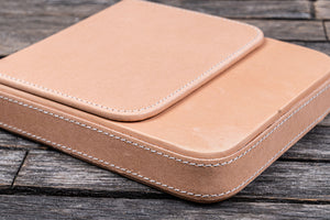 Handmade Undyed Leather Magnum Opus 6 Slots Hard Pen Case with Removable Pen Tray - Galen Leather