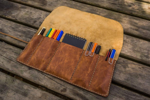 Leather Pen Roll - Rustic Brown-Galen Leather