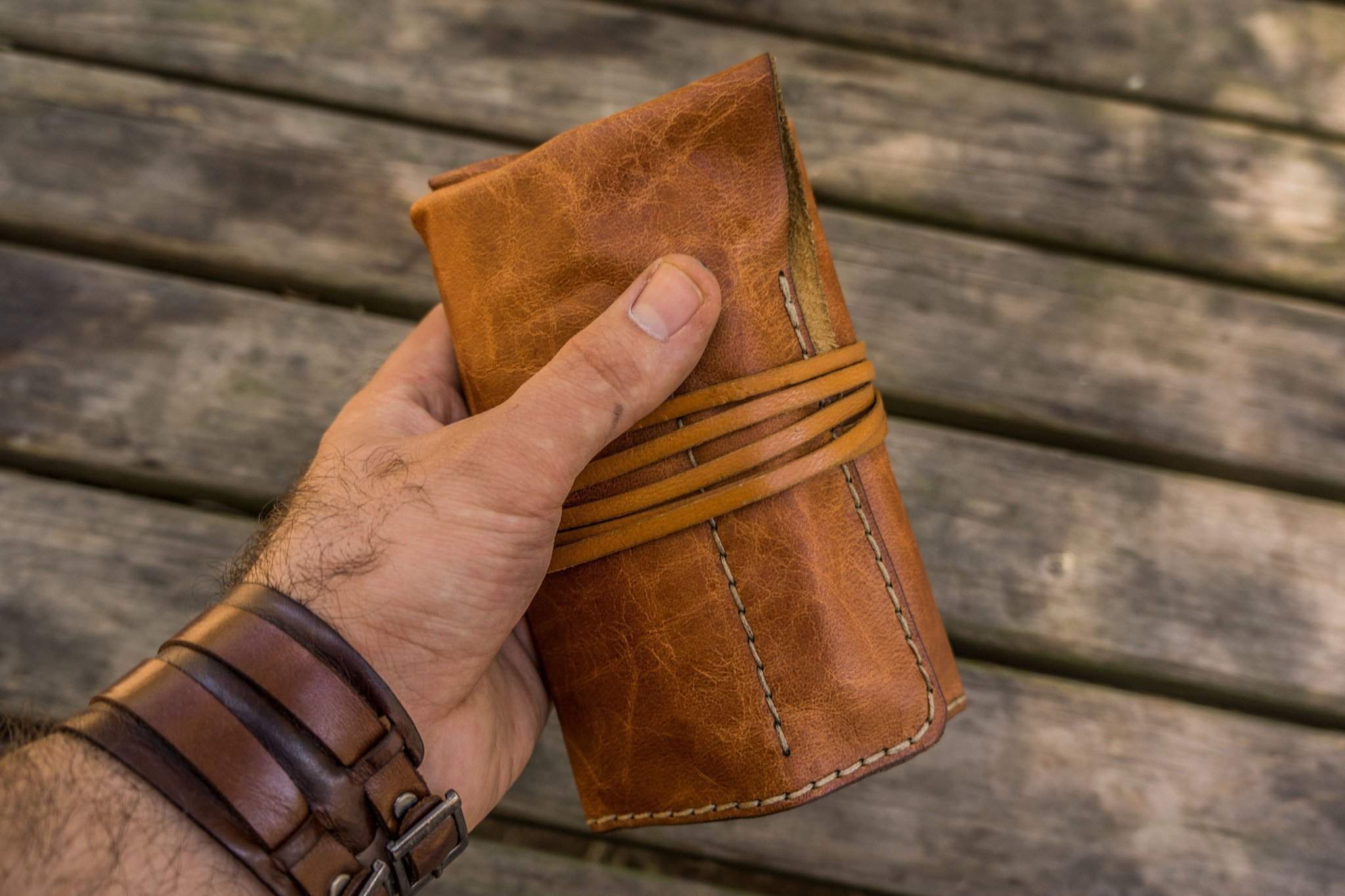 Leather Pen Roll - Rustic Dark Brown - Galen Leather