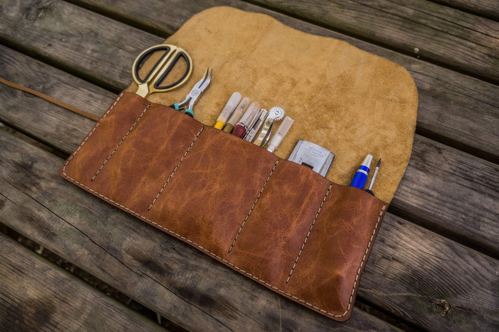 Distressed Leather Pencil Roll Case / Leather Artist Tool Roll