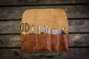 Leather Pen Roll - Rustic Brown-Galen Leather