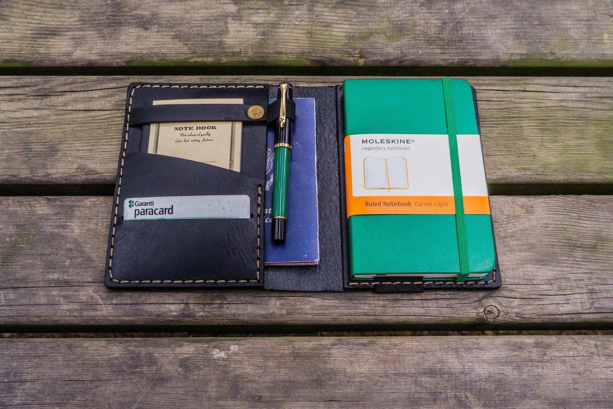 Leather Pocket Moleskine Journal Cover - Black - Galen Leather