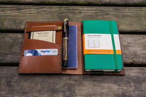 Leather Pocket Moleskine Journal Cover - Brown-Galen Leather