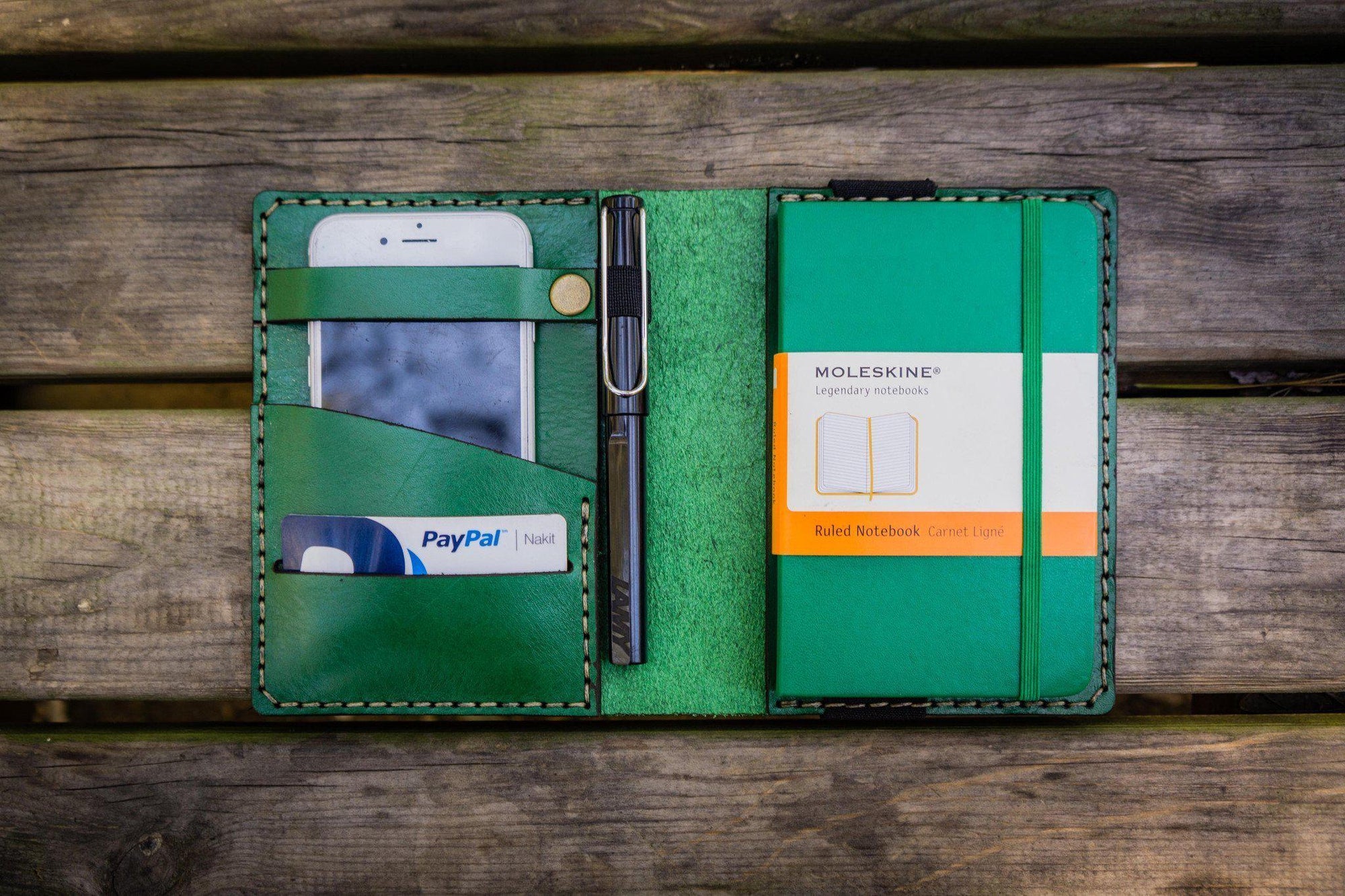 Leather Pocket Moleskine Journal Cover - Green-Galen Leather