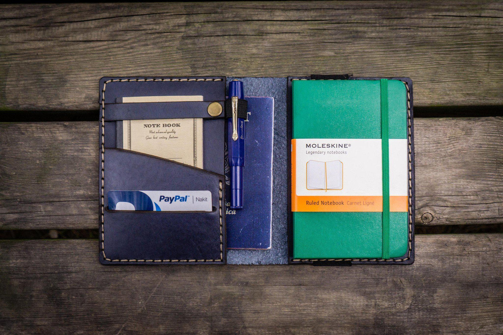 Leather Pocket Moleskine Journal Cover - Navy Blue-Galen Leather