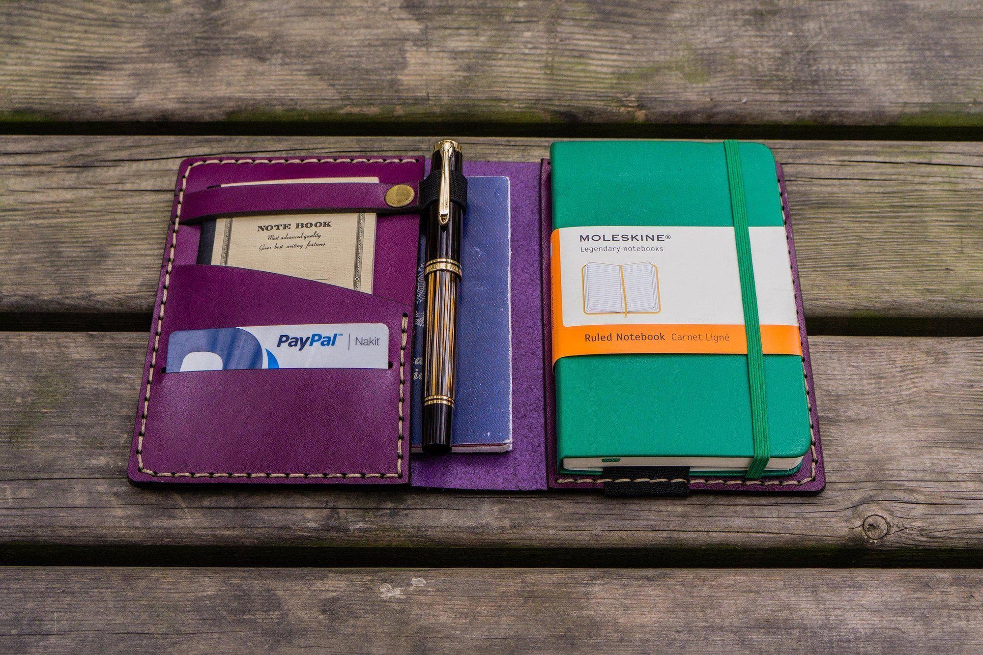 Leather Pocket Moleskine Journal Cover - Purple - Galen Leather