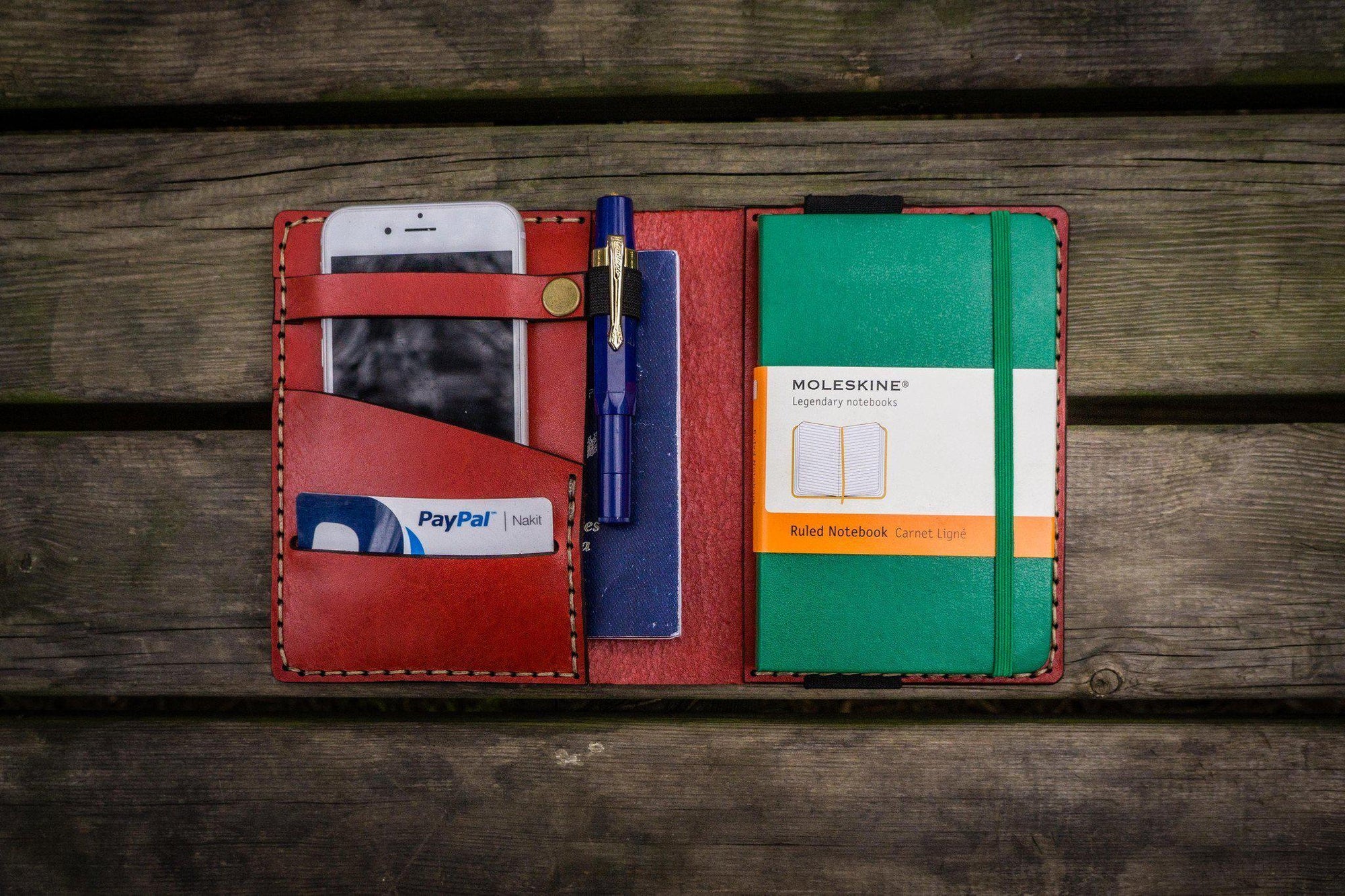 Leather Pocket Moleskine Journal Cover - Red-Galen Leather