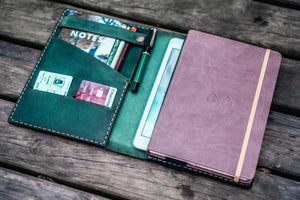 Leather Rhodia A5 Notebook & iPad Mini Cover - Crazy Horse Forest Green-Galen Leather
