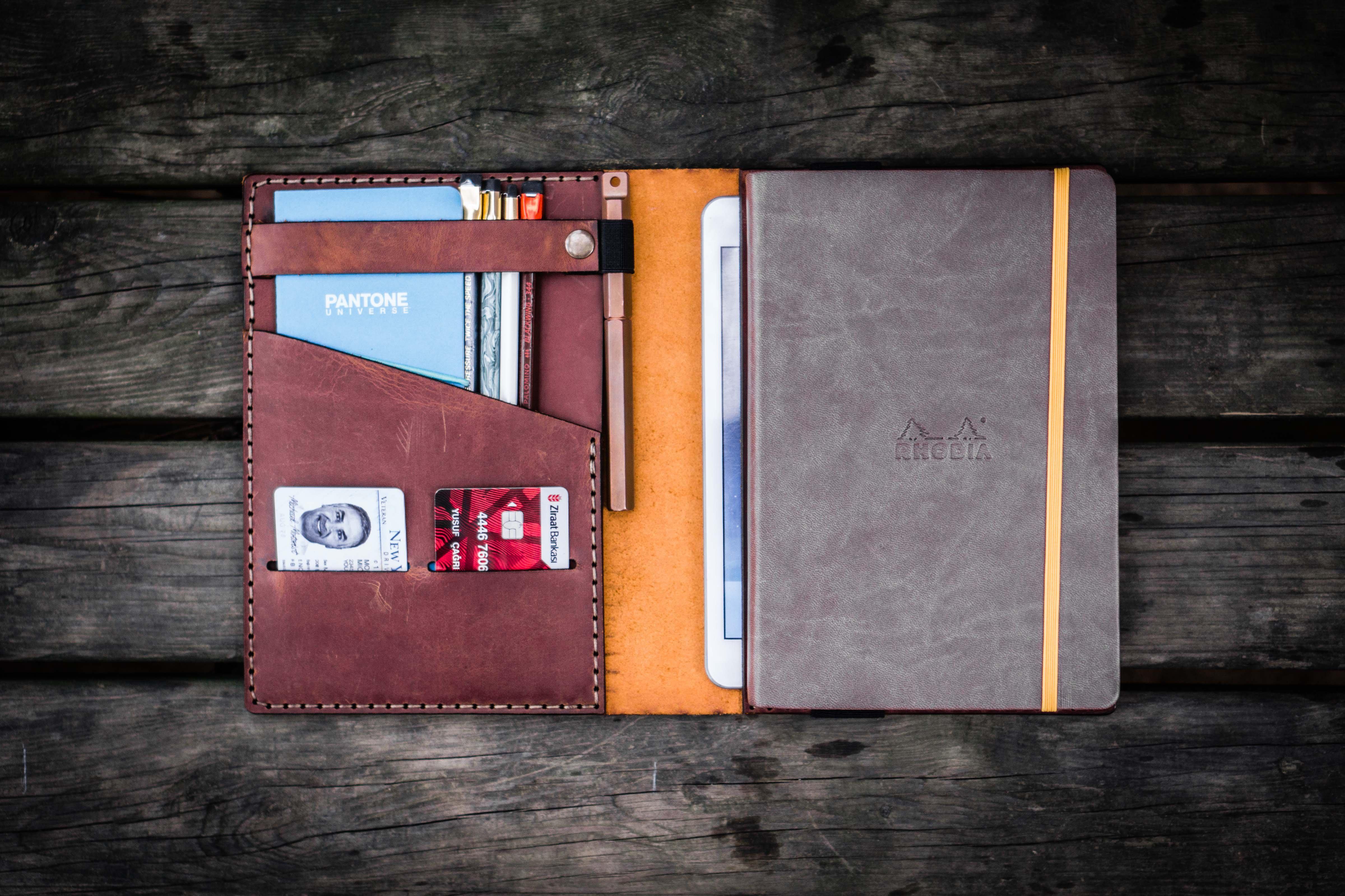 Leather Rhodia A5 Notebook & iPad Cover - Crazy Horse Tan - Galen