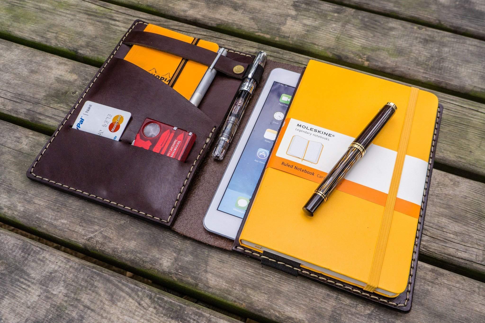 Leather Rhodia A5 Notebook & iPad Cover - Dark Brown - Galen Leather
