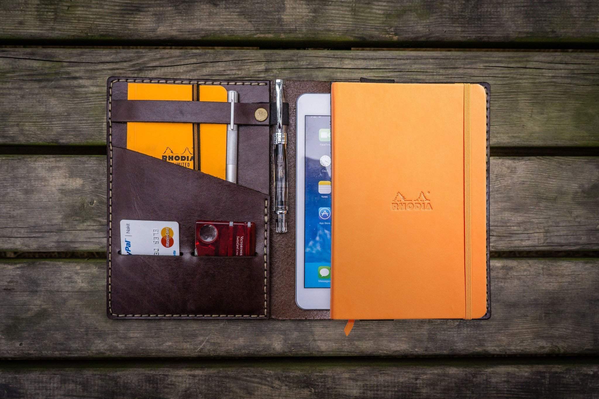 Leather Rhodia A5 Notebook & iPad Cover - Dark Brown - Galen Leather