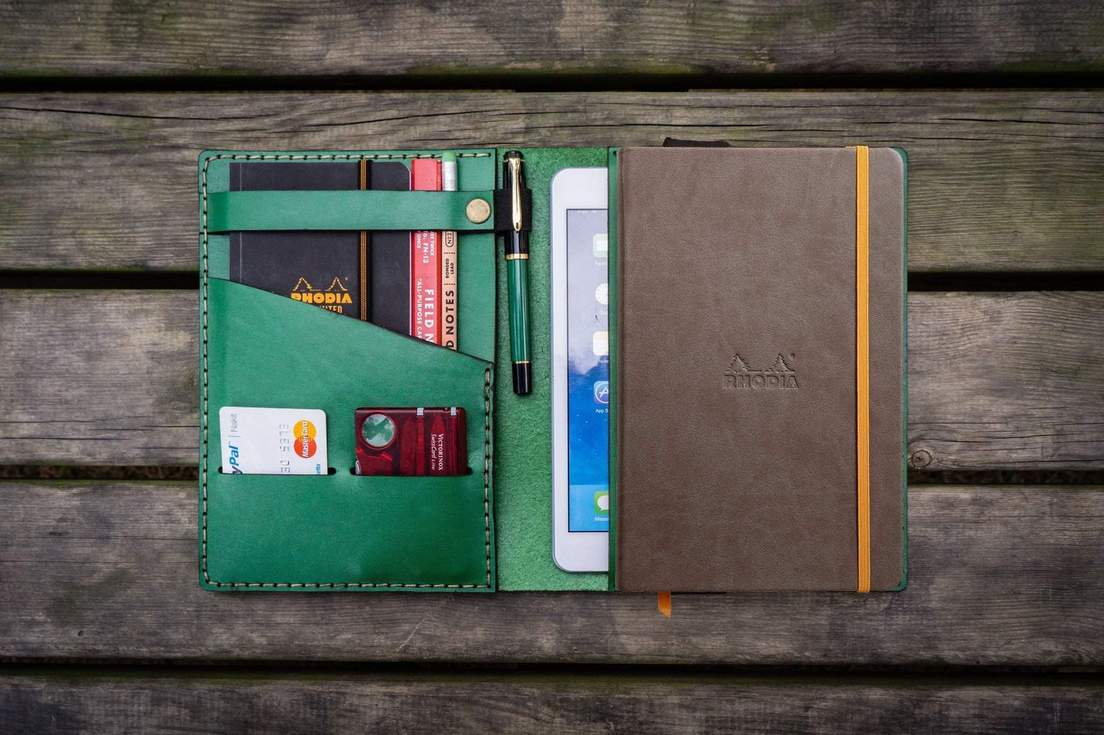 Leather Rhodia A5 Notebook & iPad Mini Cover - Green-Galen Leather