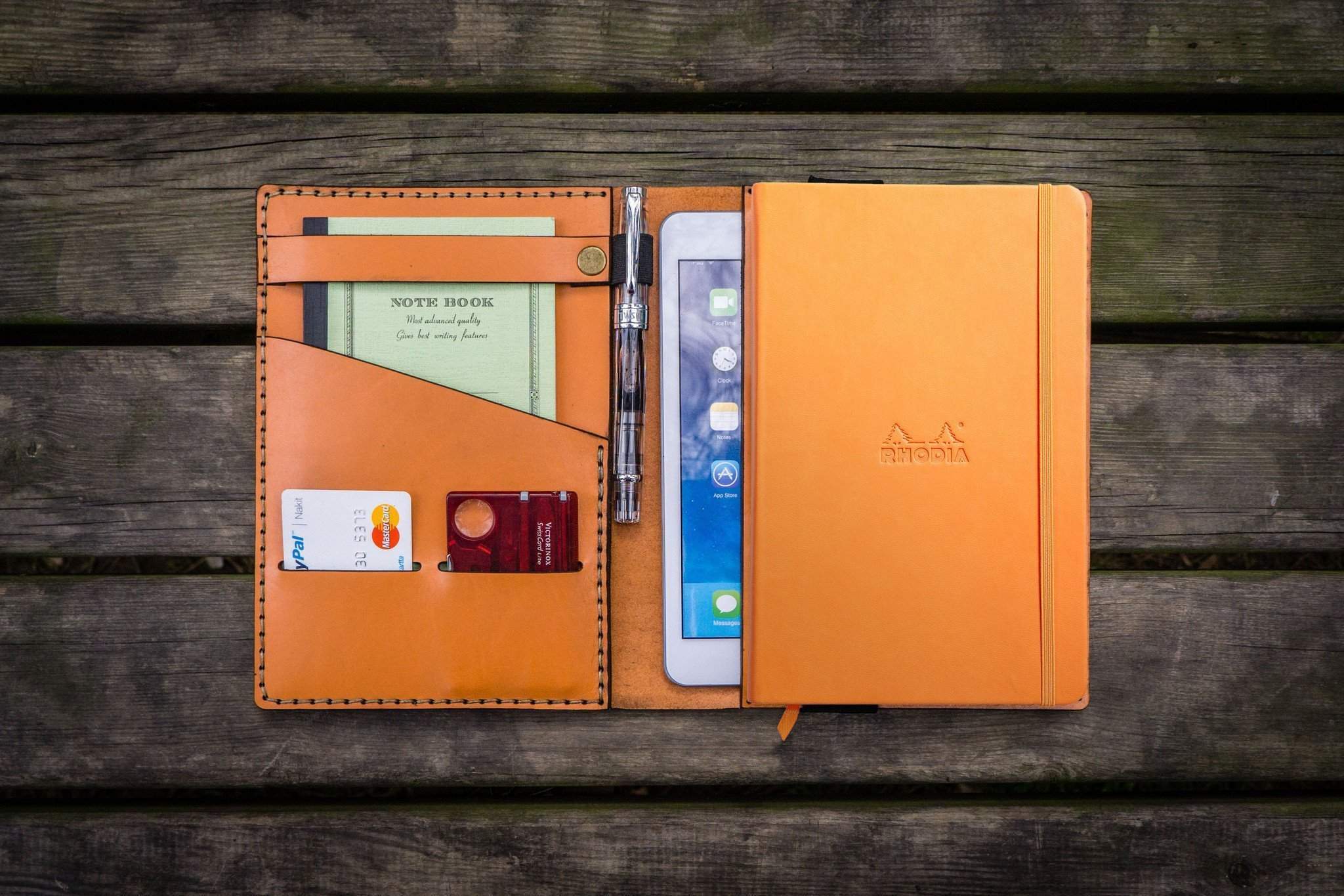 Leather Rhodia A5 Notebook & iPad Cover - Orange - Galen Leather