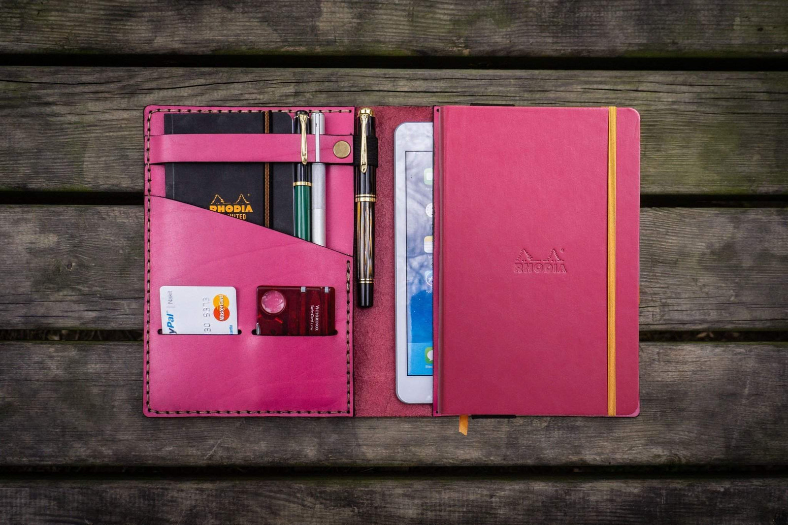 Leather Rhodia A5 Notebook & iPad Mini Cover - Pink-Galen Leather