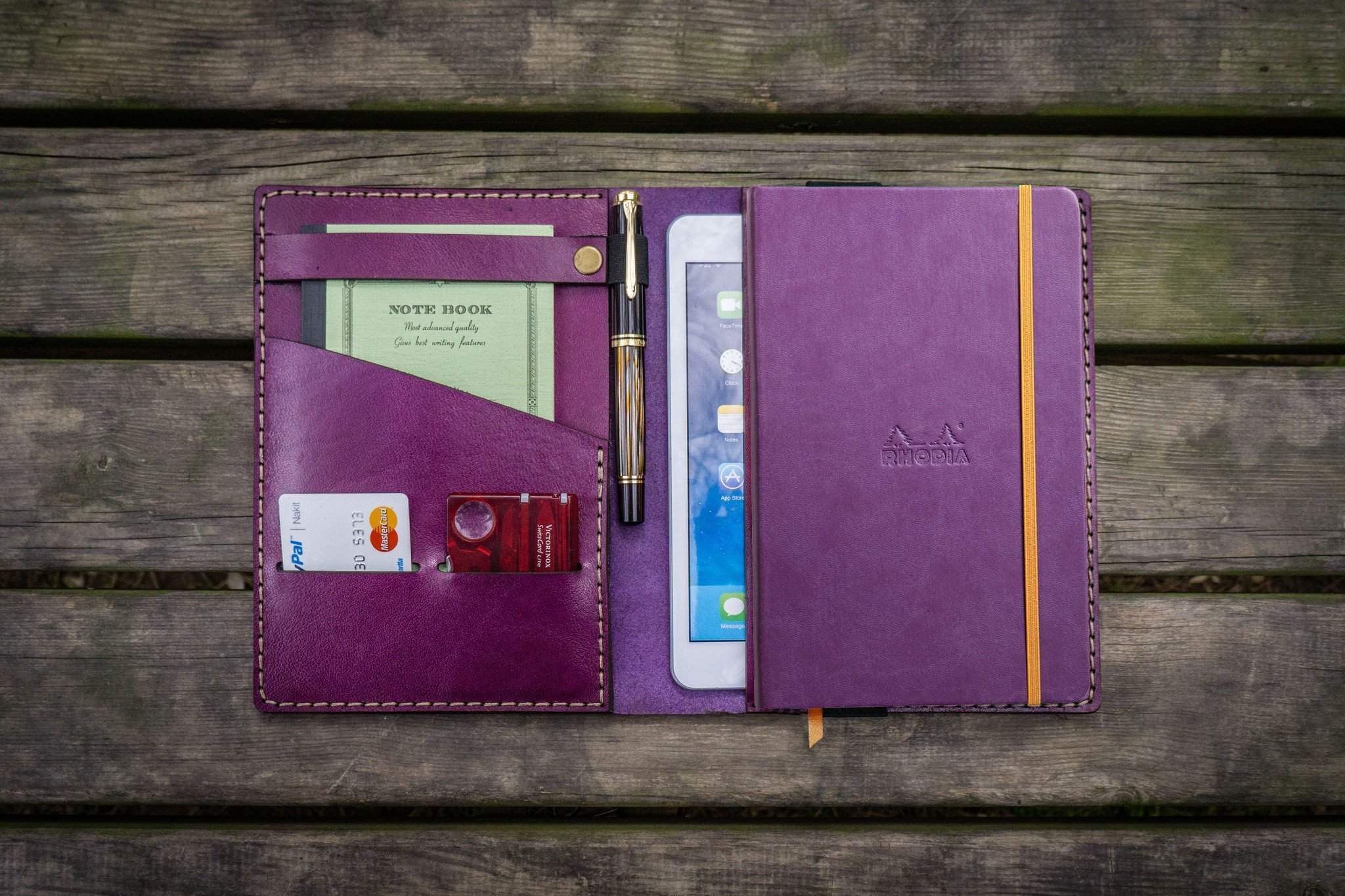 Leather Rhodia A5 Notebook & iPad Cover - Blue - Galen Leather