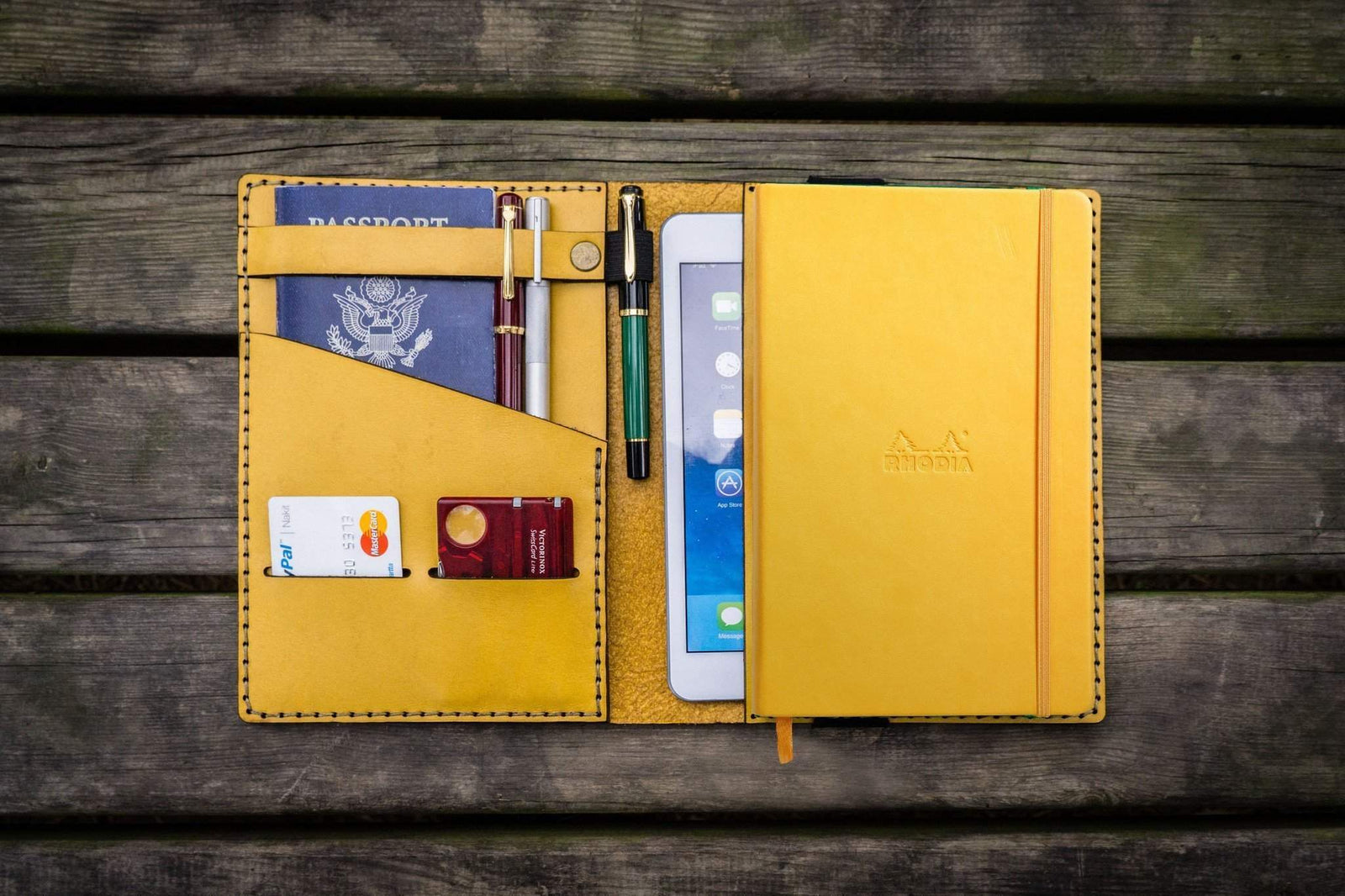 Leather Rhodia A5 Notebook & iPad Mini Cover - Yellow-Galen Leather