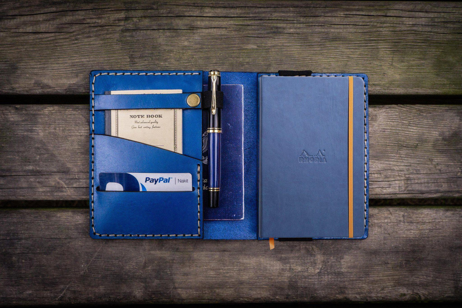 Leather Rhodia A6 Notebook Cover - Blue-Galen Leather