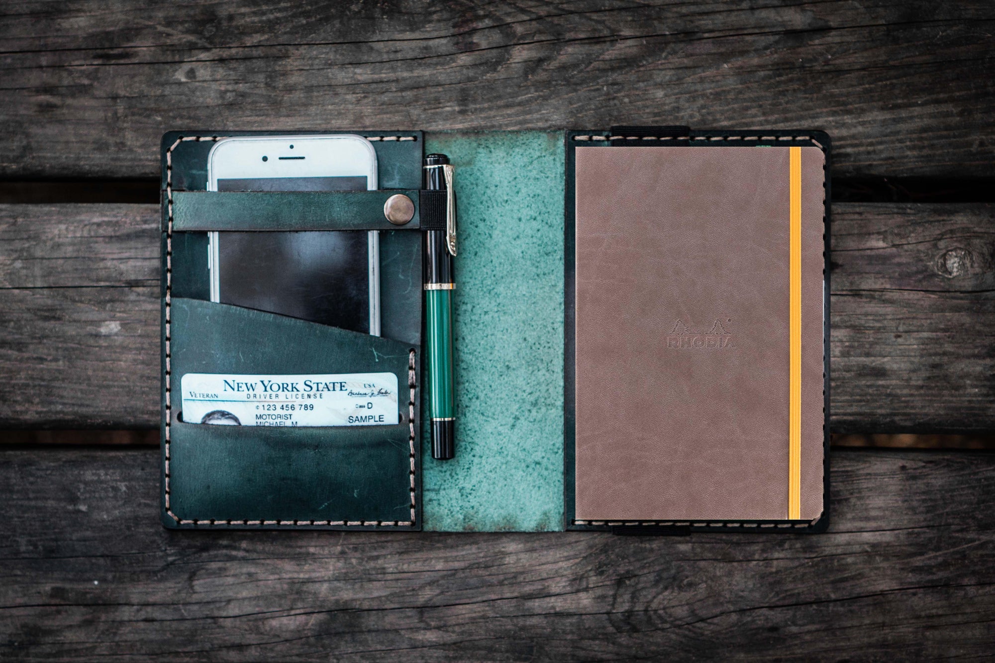 Leather Rhodia A6 Notebook Cover - Crazy Horse Forest Green-Galen Leather