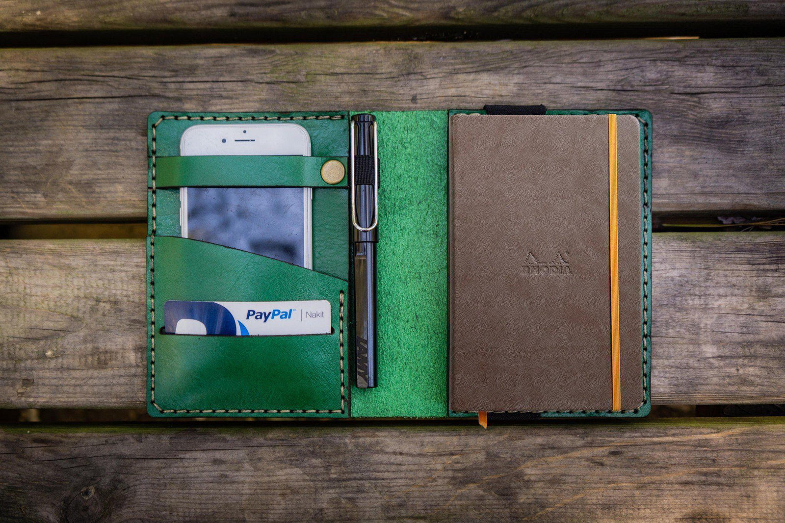 Leather Rhodia A6 Notebook Cover - Green-Galen Leather