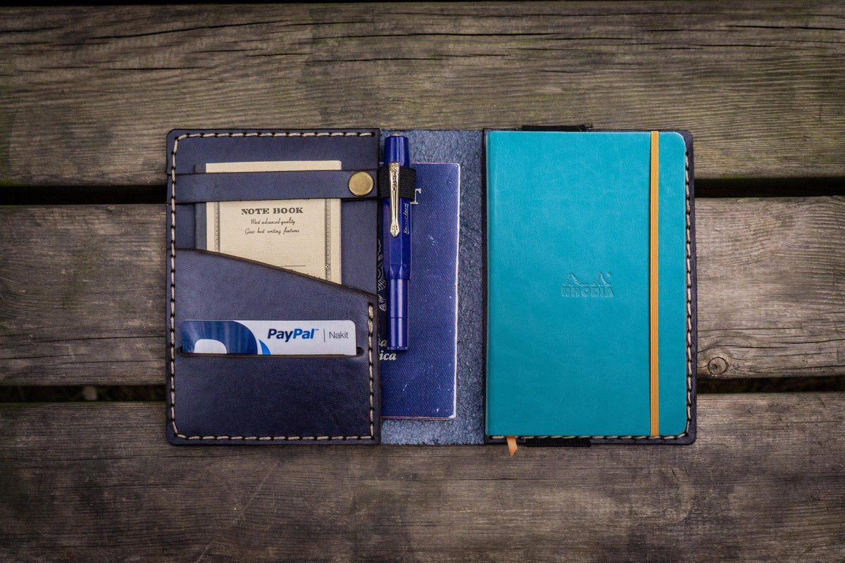 Leather Rhodia A6 Notebook Cover Navy Blue Galen Leather