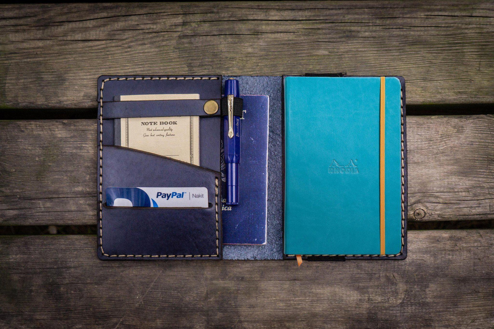 Leather Rhodia A6 Notebook Cover - Navy Blue-Galen Leather