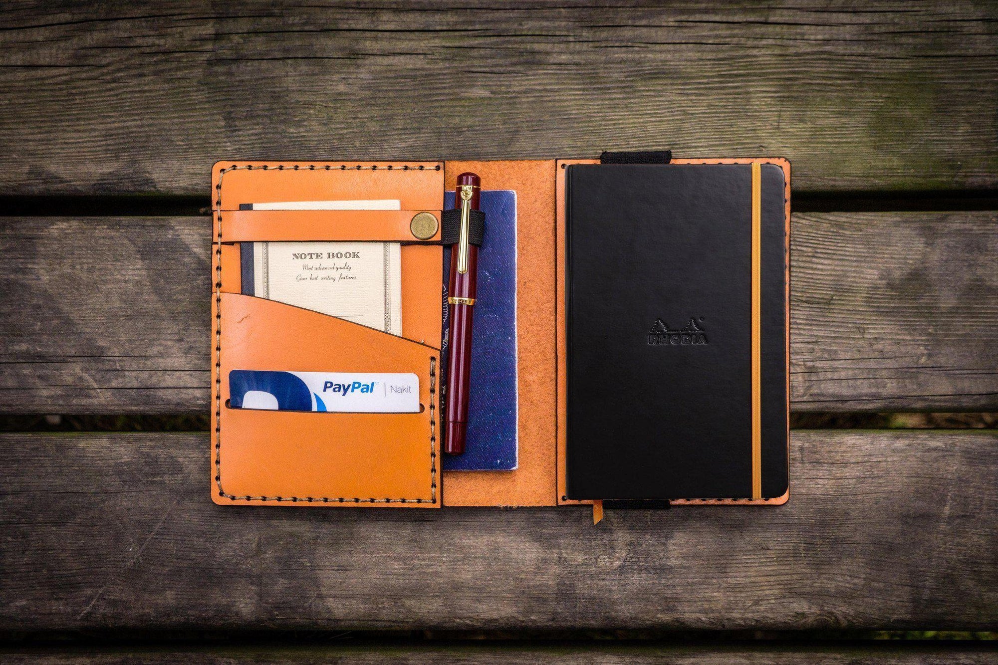Leather Rhodia A6 Notebook Cover - Orange-Galen Leather