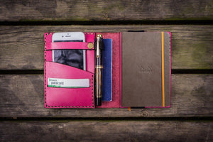 Leather Rhodia A6 Notebook Cover - Pink-Galen Leather