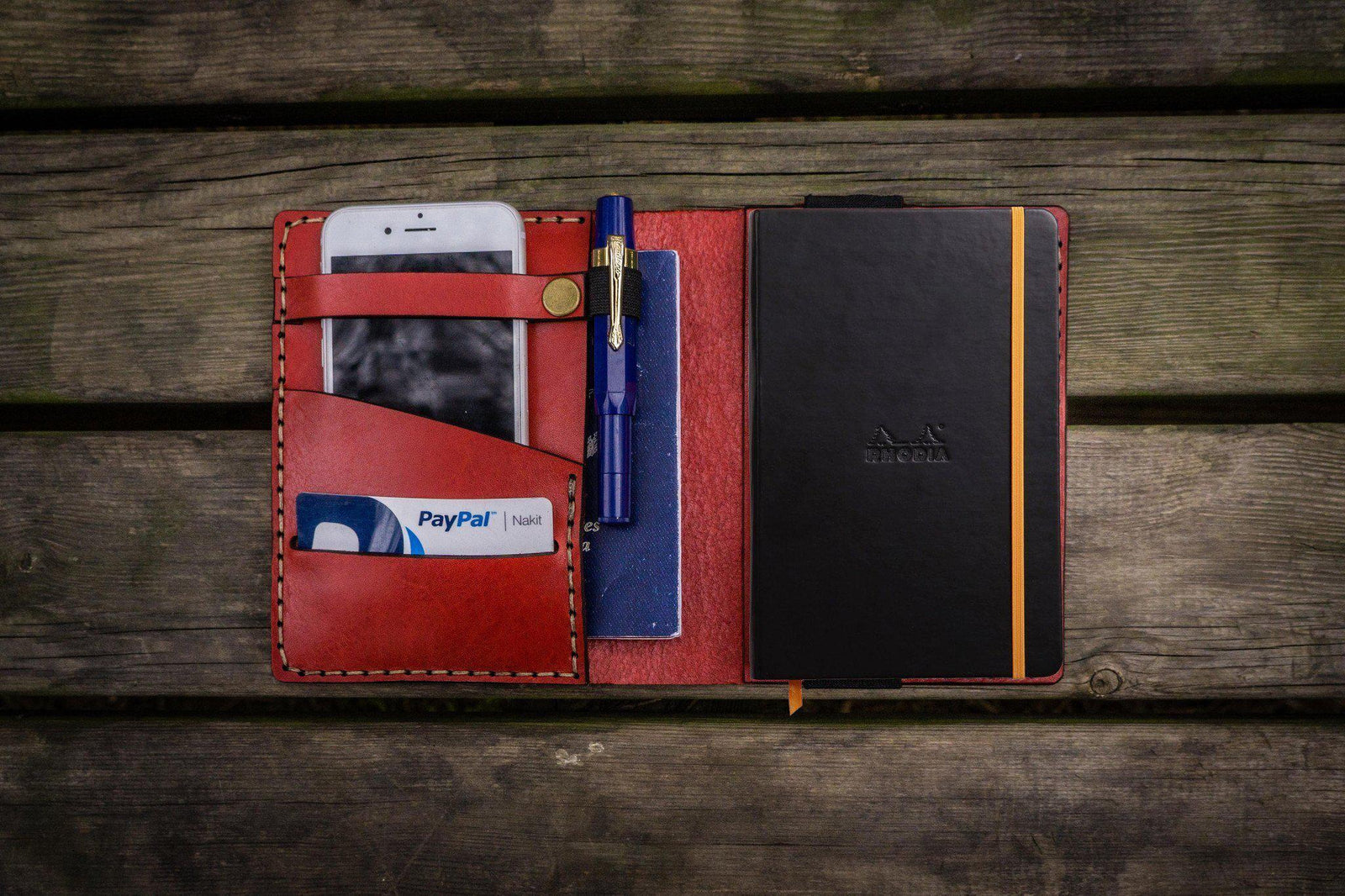 Leather Rhodia A6 Notebook Cover - Red-Galen Leather